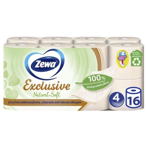 Zewa Фина естествена тоалетна хартия 4 слоя - Zewa Exclusive Natural Soft, 16 ролки