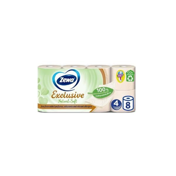 Zewa Фина естествена тоалетна хартия 4 слоя - Zewa Exclusive Natural Soft, 8 ролки