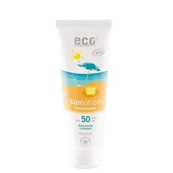 Eco Cosmetics Флуид за чувствителна кожа, без аромат, водоустойчив - Eco Cosmetics Sun-Lotion Neutral SPF 50, 125 мл
