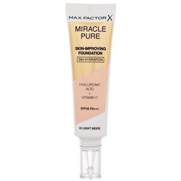Max Factor Фон дьо тен - Max Factor Miracle Pure Skin-Improving Foundation SPF 30 PA+++, нюанс 32 Light Beige, 30 мл