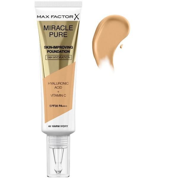 Max Factor Фон дьо тен - Max Factor Miracle Pure Skin-Improving Foundation SPF 30 PA +++, нюанс 44 Warm Ivory, 30 мл