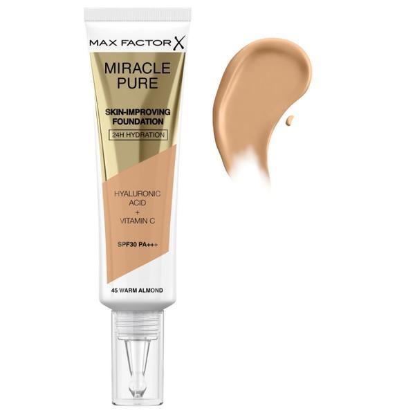 Max Factor Фон дьо тен - Max Factor Miracle Pure Skin-Improving Foundation SPF 30 PA +++, нюанс 45 Warm Almond, 30 мл