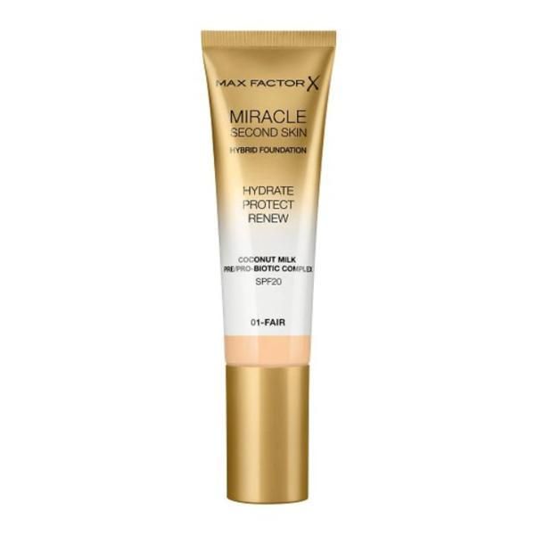 Max Factor Фон дьо тен - Max Factor Miracle Second Skin Hybrid Foundation SPF 20, нюанс 01 Fair, 30 мл