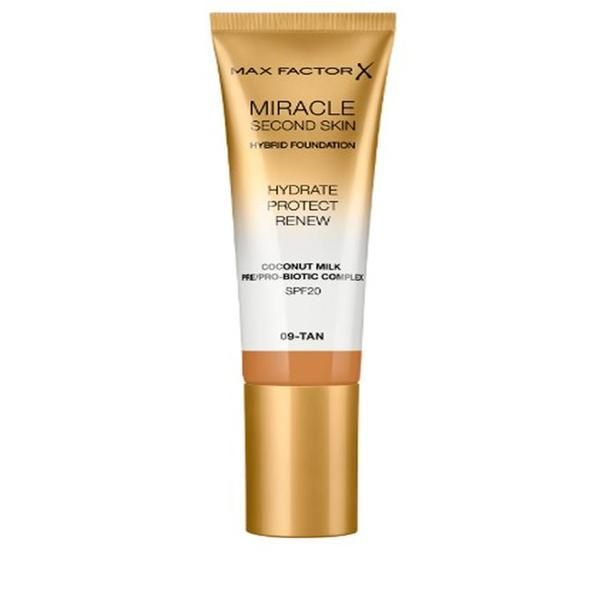 Max Factor Фон дьо тен - Max Factor Miracle Second Skin Hybrid Foundation SPF 20, нюанс 09 Tan, 30 мл