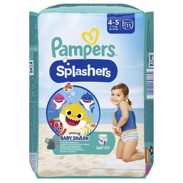 Pampers Галищни пелени за плуване - Pampers Splashers Pinkfong Baby Shark, размер 4-5 (9-15 кг), 11 бр