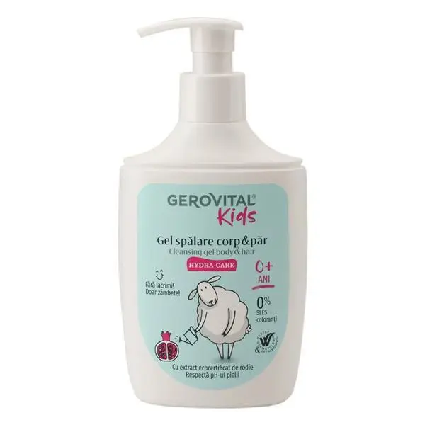 Gerovital Гел за измиване на тяло и коса - Gerovital Kids Cleansing Gel Body &amp; Hair Hydra-Care, 0+ години, 300 мл