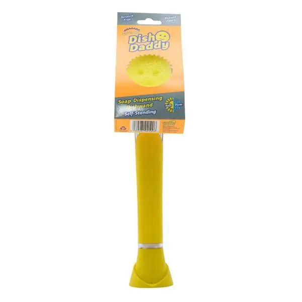 Scrub Daddy Гъба за съдове с дръжка и дозатор за препарат - Scrub Daddy Dish Daddy, жълта, 1 бр