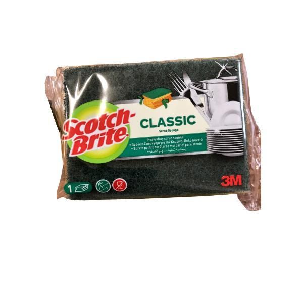 3M Гъба за съдове с защита на ноктите - 3M Scotch Brite Classic Scrub Sponger, 1 бр