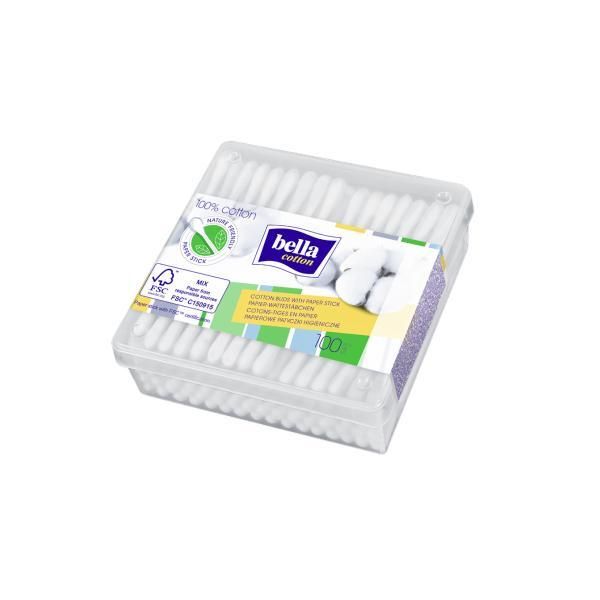 Bella Хартиени Клечки за уши Bella Cotton Buds with Paper Stick 100 бр
