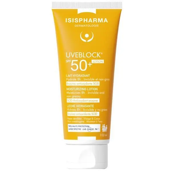 Isispharma Хидратиращ лосион със слънцезащита SPF50+ за лице и тяло - Isispharma Uveblock Lotion SPF50+, 100 мл