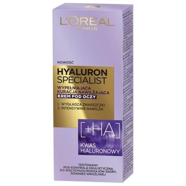 L'Oreal Paris Хидратиращ околоочен крем против бръчки - L&#039;Oreal Paris Hyaluron Specialist +HA Replumping Moisturizing Care Eye Cream, 15 мл