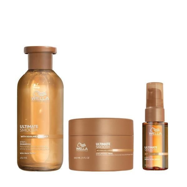 Wella Professionals Хидратиращ пакет за суха и изтощена коса Wella Professionals Ultimate Smooth: Шампоан 250 мл + Маска 150 мл + Масло 30 мл