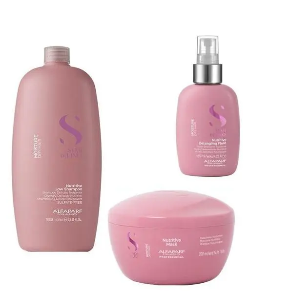 Alfaparf Milano Хидратиращ пакет за суха коса - Alfaparf Milano Semi Di Lino Moisture Nutritive: Шампоан 1000 мл, Маска 200 мл, Флуид 125 мл