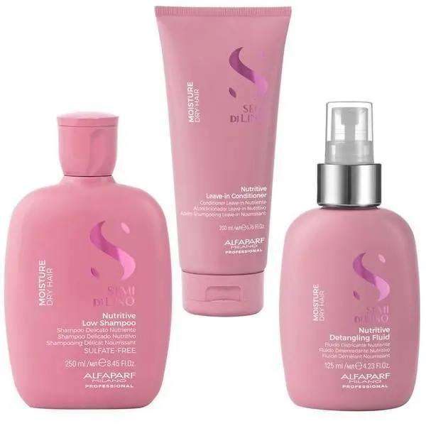 Alfaparf Milano Хидратиращ пакет за суха коса - Alfaparf Milano Semi Di Lino Moisture Nutritive: Шампоан 250 мл, Балсам 200 мл, Флуид 125 мл