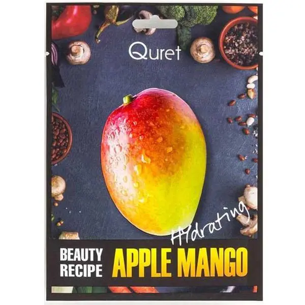 Quret Хидратираща маска за лице с екстракт от манго - Quret Beauty Recipe Apple Mango, 25 гр