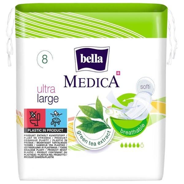 Bella Хигиенни абсорбиращи превръзки - Bella Medica Ultra Large Green Tea Extract, 8 бр