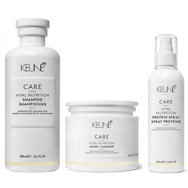 Keune Хранителен пакет за суха или чуплива коса - Keune Care Vital Nutrition: Шампоан 300 мл, Маска 200 мл, Спрей 200 мл