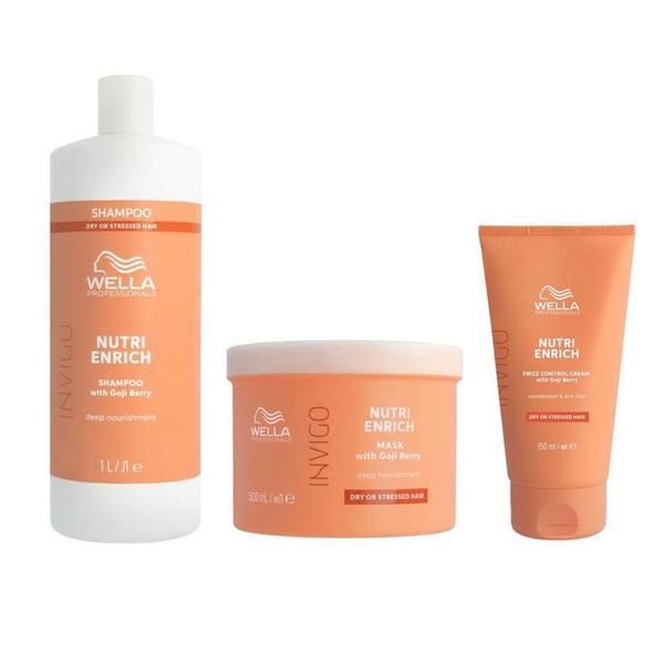 Wella Professionals Интензивен подхранващ пакет за суха и увредена коса - Wella Professionals Invigo Nutri-Enrich: Шампоан 1000 мл + Маска 500 мл + Крем за контрол на къдренето 150 мл