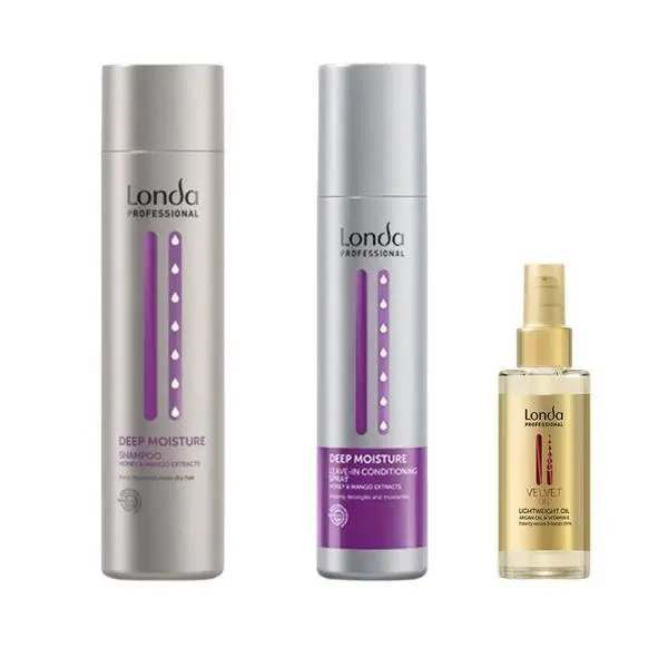 Londa Professional Интензивно хидратиращ пакет - Londa Professional Deep Moisture &amp; Velvet Oil: Шампоан 250 мл, Балсам без отмиване 250 мл, Арганово масло 30 мл
