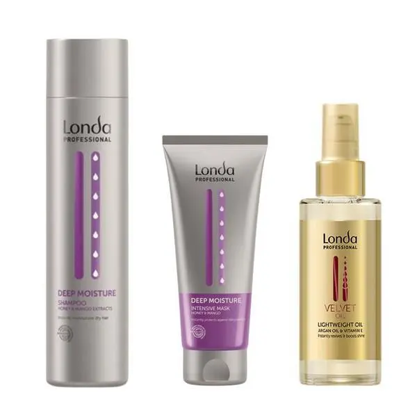 Londa Professional Интензивно хидратиращ пакет - Londa Professional Deep Moisture &amp; Velvet Oil: Шампоан 250 мл, Маска 200 мл, Арганово масло 30 мл