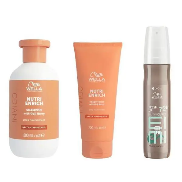 Wella Professionals Интензивно подхранващ пакет за къдрава, суха и увредена коса - Wella Professionals Nutri-Enrich &amp; Eimi Nutricurls: Шампоан 300 мл, Балсам 200 мл, Спрей 150 мл