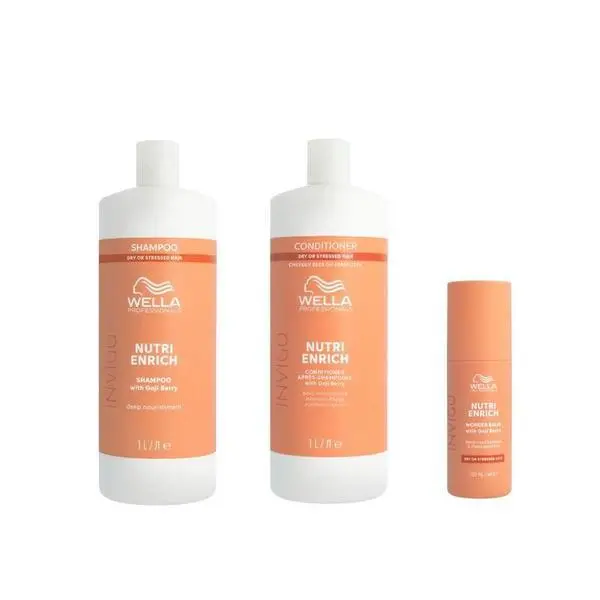 Wella Professionals Интензивно подхранващ пакет за суха и увредена коса - Wella Professionals Invigo Nutri-Enrich: Шампоан 1000 мл, Балсам 1000 мл, Балсам без отмиване 150 мл