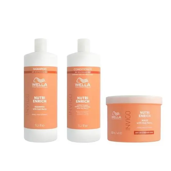 Wella Professionals Интензивно подхранващ пакет за суха и увредена коса - Wella Professionals Invigo Nutri-Enrich: Шампоан 1000 мл, Балсам 1000 мл, Маска 500 мл