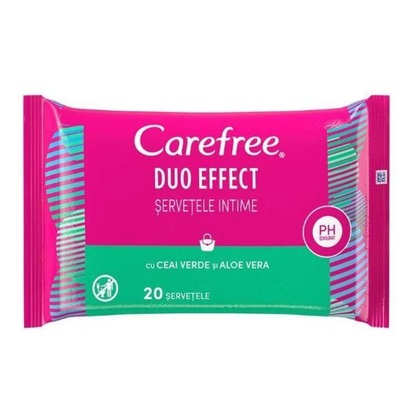 Carefree Интимни салфетки със зелен чай и алое вера - Carefree Duo Effect, 20 бр