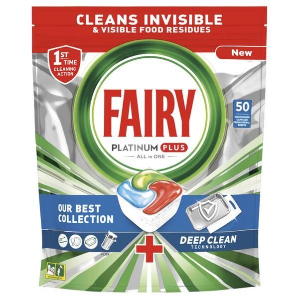 Fairy Капсули почистващ препарат за съдомиялна машина - Fairy Platinum Plus Deep Clean All in One, 50 капсули