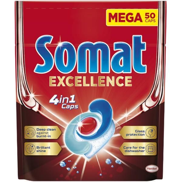 Somat Капсули препарат за съдомиялна - Somat Excellence 4 в 1, 50 измивания