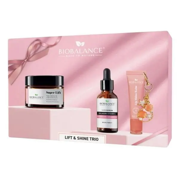 Bio Balance Комплект BioBalance Plump &amp; Shine Trio Set: Крем Super Lift 50 мл, Сурум SuperSerum Collagen-Vitamin C 30 мл и Балсам за устни, 10 мл