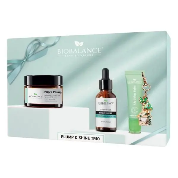 Bio Balance Комплект BioBalance Plump &amp; Shine Trio Set: Крем Super Plump 50 мл, Серум Hyaluronic 3D Serum, 30 мл и Валсам за устни, 10 мл