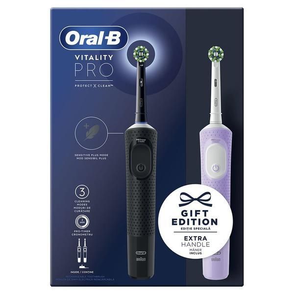Oral-B Комплект електрически четки за зъби - Oral-B Vitality Pro Duo Pack, черно/лилаво,
