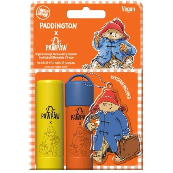 Dr Paw Paw Комплект от 2 балсама за устни, с ключодържател - Dr PawPaw Paddington Bear Keyring Original + Portokalov Marmalade, 1 комплект
