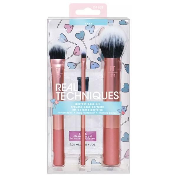 Real Techniques Комплект от 3 четки за грим + гел за почистване на четки - Комплект четки Real Techniques Love IRL
