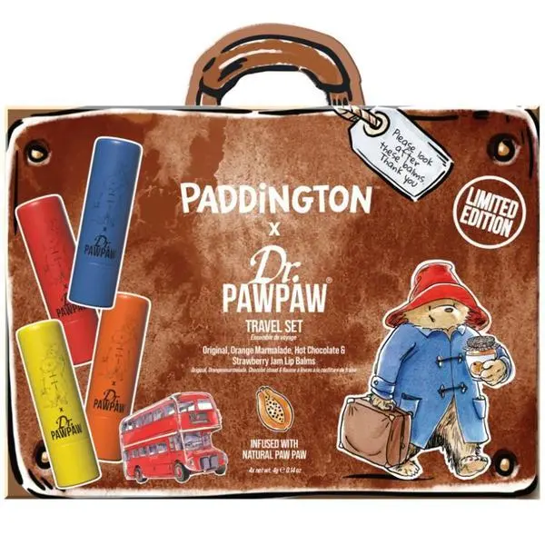 Dr Paw Paw Комплект от 4 балсама за устни, с ключодържател - Dr PawPaw Paddington Travel Set Original + Портокалов мармалад + Горещ шоколад + Ягодово сладко, 1 комплект