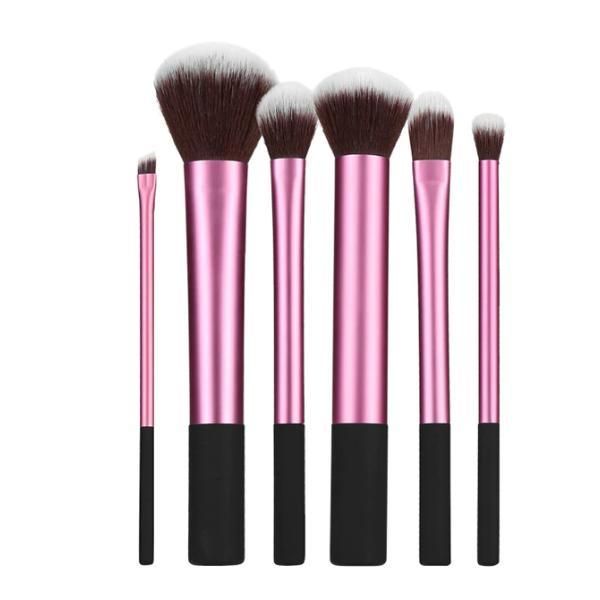 Mimo Комплект от 6 розови и черни четки за грим - Mimo Makeup Brush Long Ferrule, 6 бр
