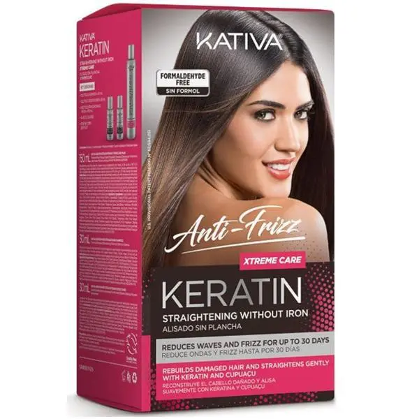 Kativa Комплект против накъдряне за изглаждане на коса с кератин - Kativa Keratin Alisado Anti Frizz Xtreme Care Kit, 1 опаковка