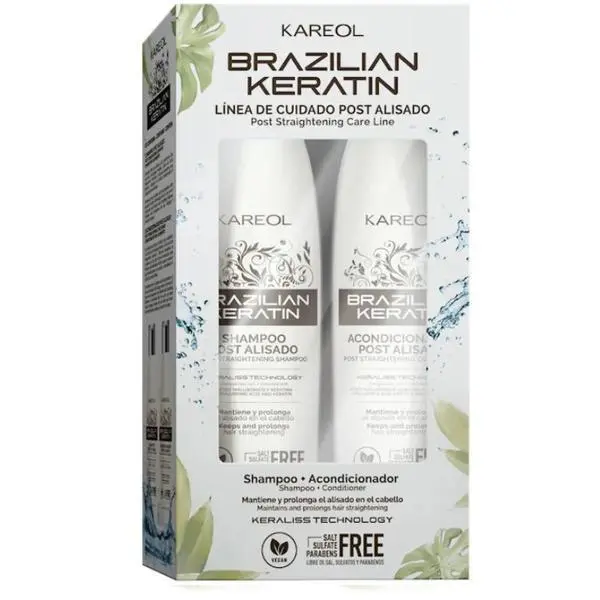 Kareol Комплект шампоан и балсам за след изправяне с кератин - Kareol Brazilian Keratin Post Straightening Shampoo + Conditioner, 1 опаковка