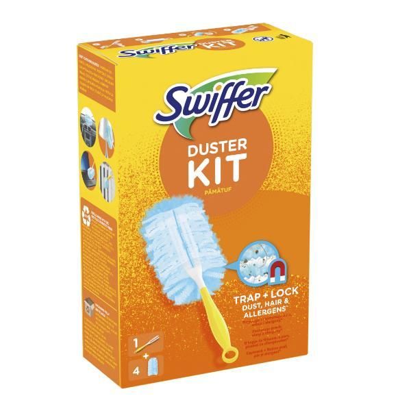 Swift Press Комплект тест за почистване на прах 1 дръжка + 4 резервни части - Swiffer Duster Trap &amp; Lock Kit 1 + 4, 1 комплект