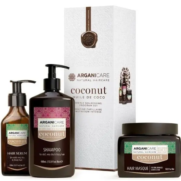 Arganicare Комплект трио кокосово масло, за интензивно подхранване на косата - Arganicare Coconut Deeply Nourishing Program Set, 1 опаковка