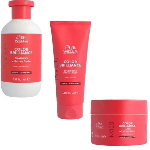 Wella Professionals Комплект за боядисана груба коса - Wella Professionals Invigo Color Brilliance Coarse: Шампоан 300 мл, Балсам 200 мл, Маска 150 мл