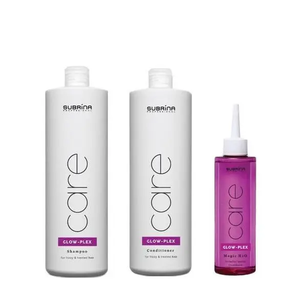 Subrina Комплект за изглаждане и интензивен блясък - Subrina Professional Glow-Plex: Шампоан 1000 мл, Балсам 1000 мл, Ламеларна вода 200 мл