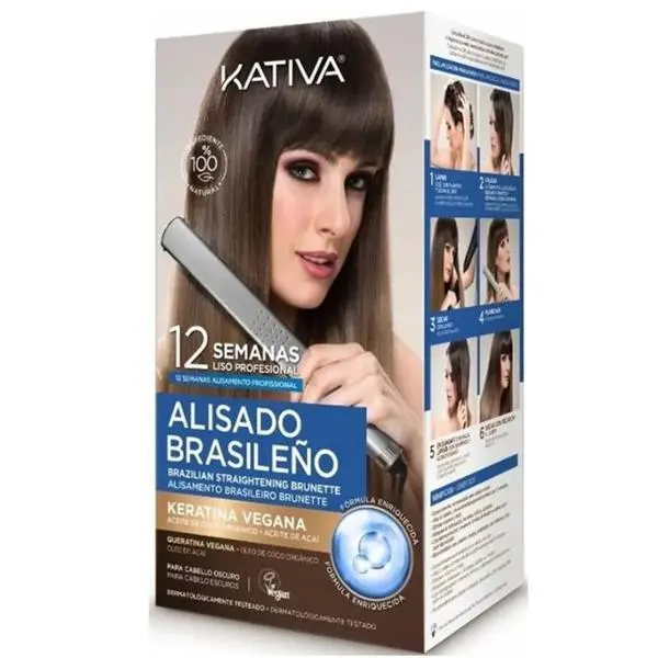Kativa Комплект за изправяне с кератин за кестенява или тъмна коса** - Kativa Brazilian Straightening Brunette Kit, 1 опаковка