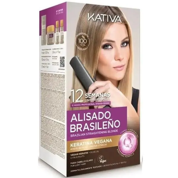 Kativa Комплект за изправяне с кератин за руса коса - Kativa Brazilian Straightening Blonde Kit, 1 опаковка
