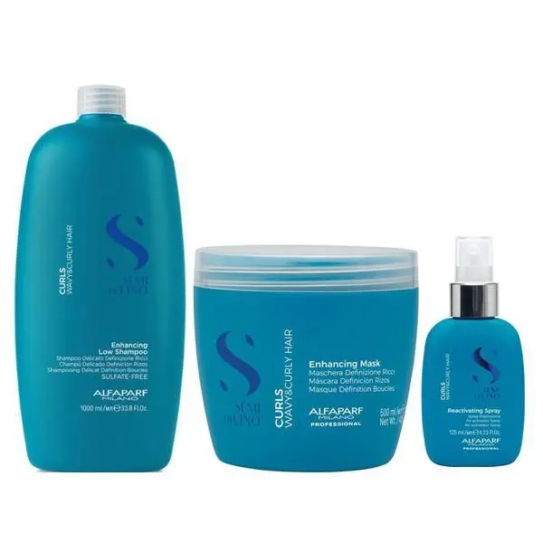 Alfaparf Milano Комплект за къдрава или вълниста коса - Alfaparf Milano Semi di Lino Curls: Шампоан 1000 мл, Маска 500 мл, Спрей 125 мл