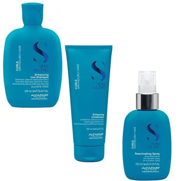 Alfaparf Milano Комплект за къдрава или вълниста коса - Alfaparf Milano Semi di Lino Curls: Шампоан 250 мл, Балсам 200 мл, Спрей 125 мл