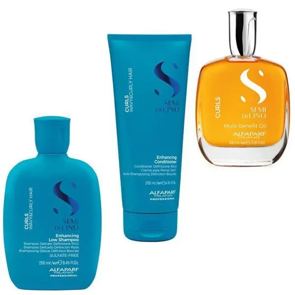 Alfaparf Milano Комплект за къдрава или вълниста коса - Alfaparf Semi di Lino Curls: Шампоан 250 мл, Балсам 200 мл, Олио 100 мл