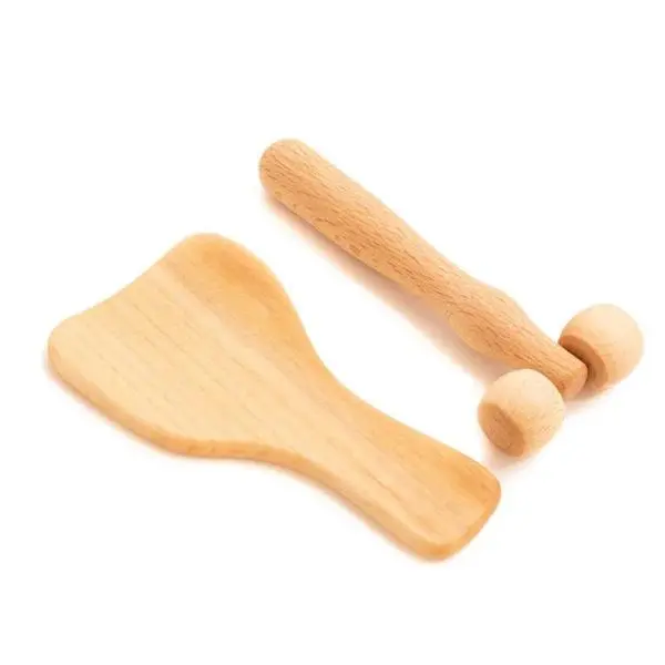 Tuuli Комплект за масаж от естествено дърво - Гуа Ша и дерма ролер, Natur - Tuuli, 1 комплект