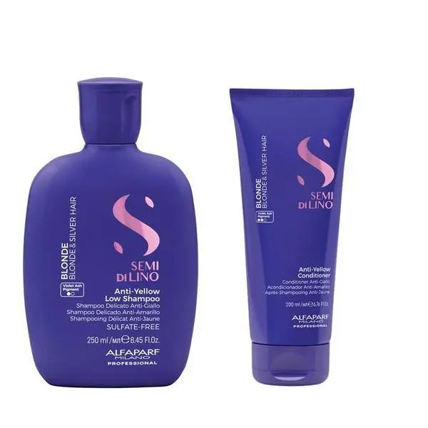 Alfaparf Milano Комплект за неутрализиране на жълти тонове - Alfaparf Milano Semi di Lino Anti-Yellow: Шампоан 250 мл, Балсам 200 мл